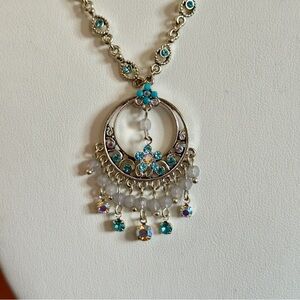 Boho Turquoise Statement Necklace Silver Tone Dangle Pendant Jewelry
